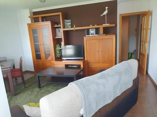 a living room with a couch and a tv at Los Coucheiros in Negreira