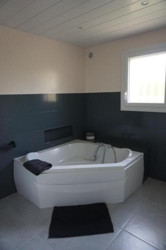 a white bath tub in a bathroom with a window at Appartement Davézieux in Davézieux