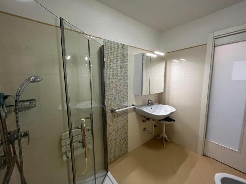 een badkamer met een douche en een wastafel bij Nettuno in Grado