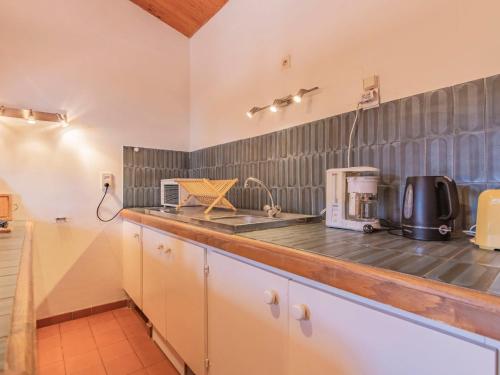 a kitchen with a counter top and a microwave at Holiday Home La Chênaie - ORN309 by Interhome in Oraison