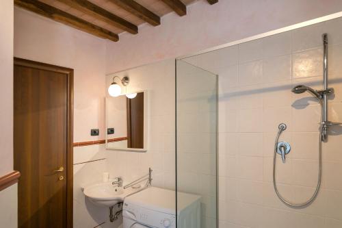 a bathroom with a shower and a toilet and a sink at Oleandro in Santa Luce