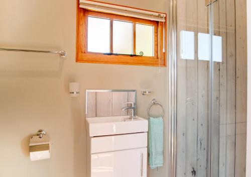a bathroom with a sink and a shower at The Cloud in Bampton