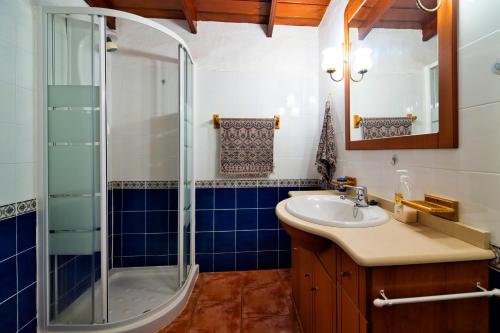 a bathroom with a sink and a shower at La casa de La Cartita in Puntagorda