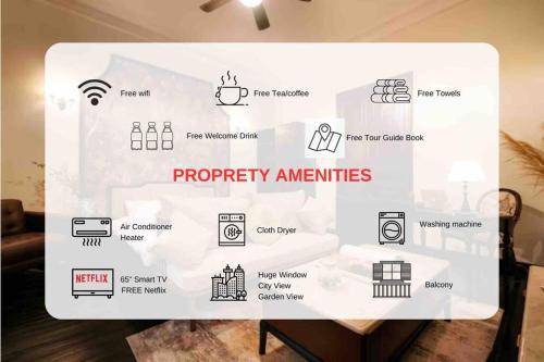 a white sign with a diagram of property amenities at High-class French villa 168m2 by SSens Homes in Hanoi