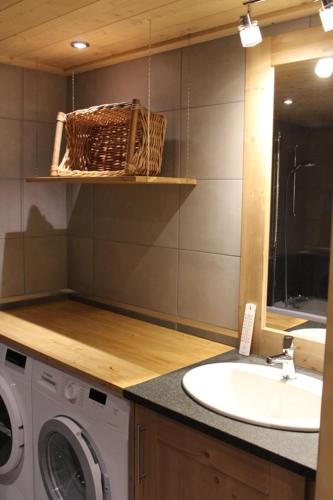 une salle de bain avec un lavabo et une machine à laver dans l'établissement RESIDENCE SASKYA, à Samoëns