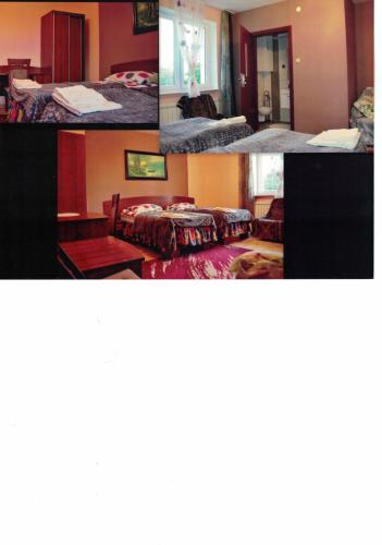 a collage of four pictures of a hotel room at Niebocko in Niebocko