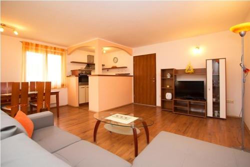 a living room with a couch and a table at Apartments Matelici in Divšići