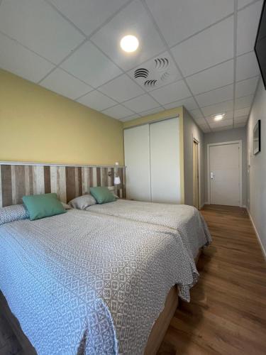 - une chambre avec un grand lit dans l'établissement Casa Costoya, à Arzúa