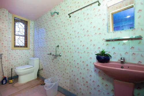 bagno con lavandino rosa e servizi igienici di BimBan's- A cozy little place a Guwahati