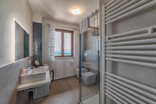 a bathroom with a toilet and a sink and a shower at Bellaria Rooms in Montalcino