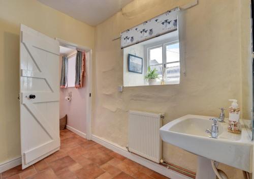 a bathroom with a sink and a window at Nethercott Manor in Rose Ash