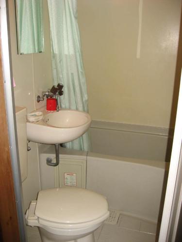a small bathroom with a sink and a toilet at Mizuhokan in Ise