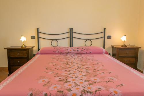 1 dormitorio con 1 cama rosa y 2 mesitas de noche en Acacia, en Santa Luce