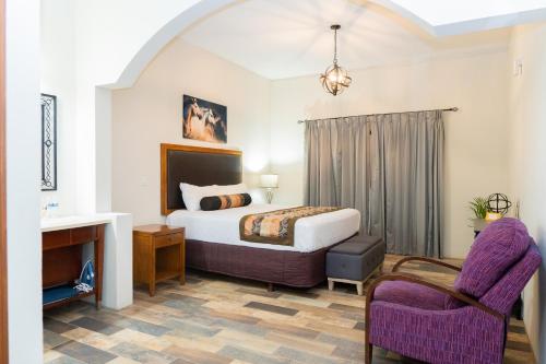 El Porvenir的住宿－Sueños Resort，配有一张床和一把椅子的酒店客房
