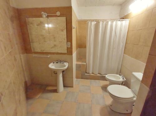 a small bathroom with a toilet and a sink at Puerto Sosiego in Gualeguaychú