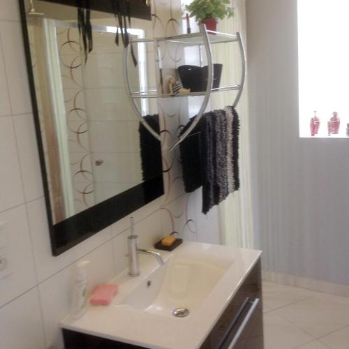 ein Bad mit einem Waschbecken und einem Spiegel in der Unterkunft Maison d'une chambre avec jardin clos et wifi a Auch in Auch