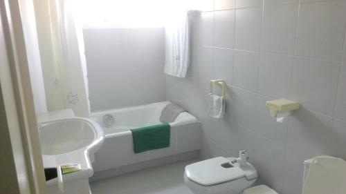 a white bathroom with a toilet and a sink at 3 bedrooms apartement with sea view shared pool and furnished garden at Aguilas in Águilas