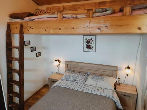 a bedroom with two bunk beds and a ladder at Kikety Paradise in Kiketʼi