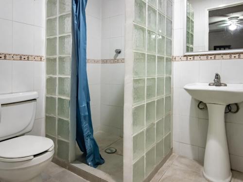 a bathroom with a toilet and a sink at Hotel Halley in León