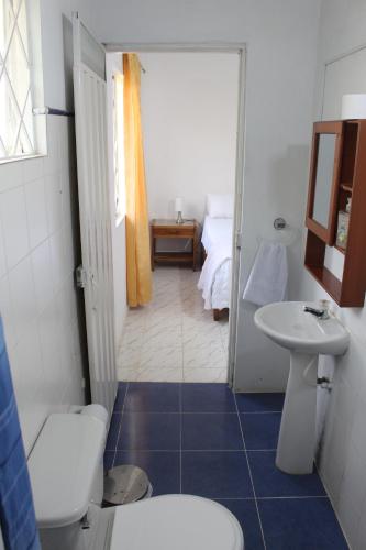y baño con aseo y lavamanos. en Cabaña Campestre Casablanca, en San Juan de Arama