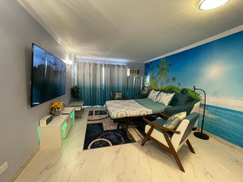 a living room with a couch and a table at Amazing waikiki Beach condo 2Bed2Bath+free Parking in Honolulu