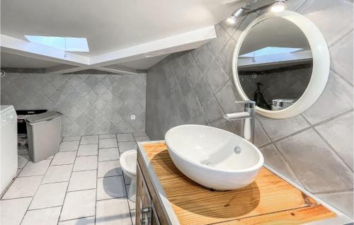 a bathroom with a white sink and a mirror at Stunning Apartment In Saint-pe-sur-nivelle With House A Panoramic View in Saint-Pée-sur-Nivelle