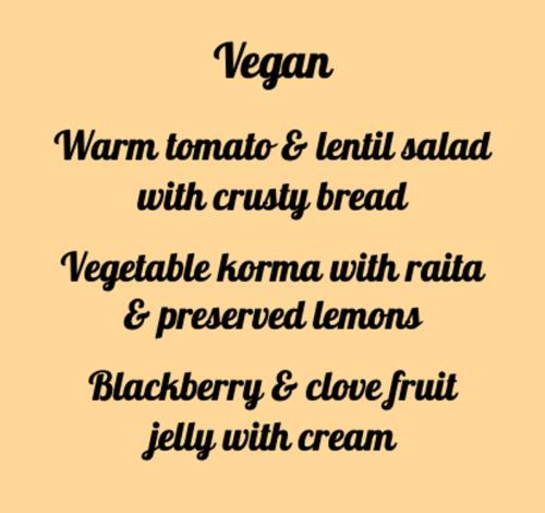 a set of four fonts for a vegan food menu at Linden Lodge Stays in Saint-Claud