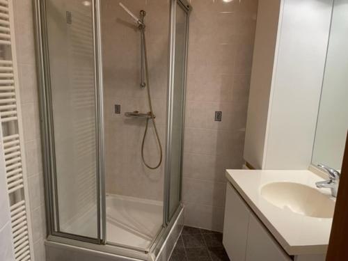 La salle de bains est pourvue d'une douche et d'un lavabo. dans l'établissement Great sunny apartment for 4 people at Blankenberge, à Blankenberge