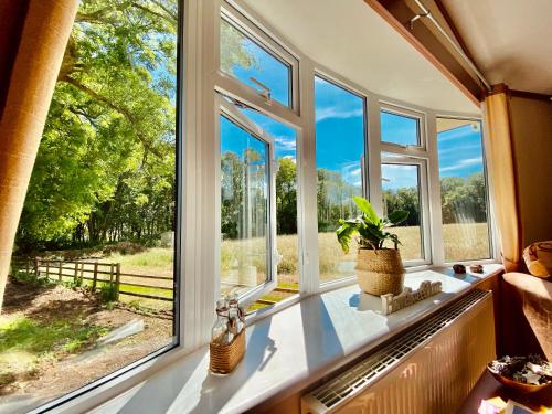 a window seat with a view of a field at Highgate Mountain in Pembrokeshire