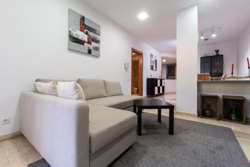 a living room with a couch and a fireplace at Apartament Granollers Up Live I in Granollers