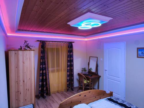 SzentgyörgyvárにあるFaluvégi Vendégház Szentgyörgyvárのベッド1台と天井の照明が備わる客室です。