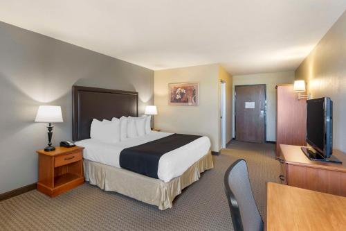 a hotel room with a large bed and a flat screen tv at Best Western Plus The Charles Hotel in St. Charles