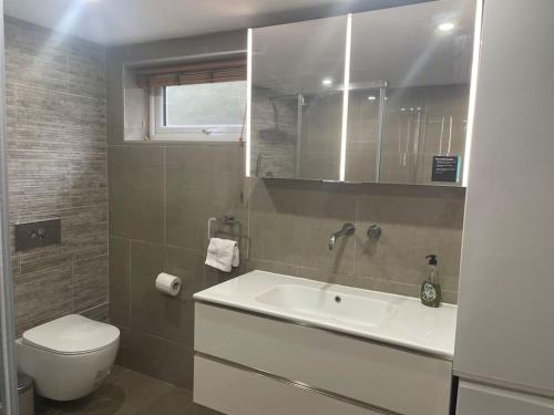 a bathroom with a white sink and a toilet at Luxury Small 1 bed property West London in Perivale