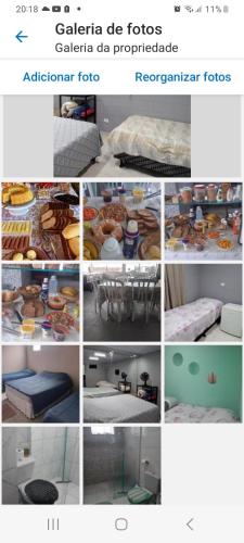 un collage de photos de différents lits et gâteaux dans l'établissement Pousada vithoria, à Pinhais