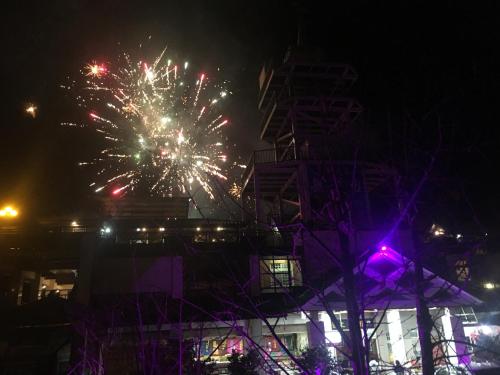 a firework display in the night sky above a building at 北橫之星渡假山莊 in Kao-p'o