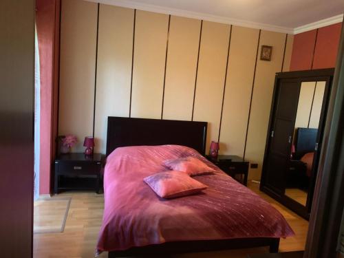 1 dormitorio con 1 cama con 2 almohadas en Casa Alexandra - Cornu en Cornu de Jos