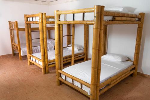 a group of bunk beds in a room at Casa Toboro in Taganga