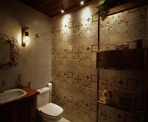 ピレノポリスにあるCasa RÚBIAのトイレと洗面台付きのバスルーム