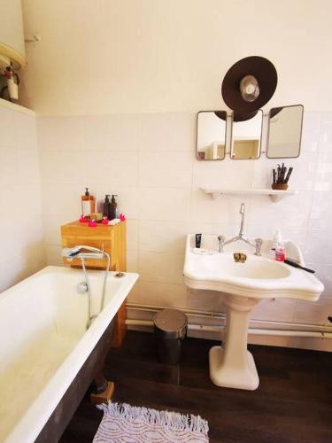 une salle de bain avec un lavabo et une baignoire dans l'établissement Marseille appartement spacieux et lumineux, à Marseille