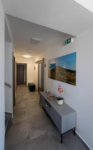 a living room with a table in a room at VULCANO Guesthouse in Vinica