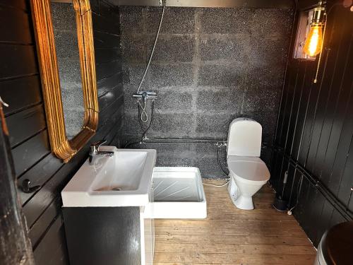 a bathroom with a sink and a toilet at Lunvig Romantic country house by the sea in Kristiansand, Søgne in Kristiansand
