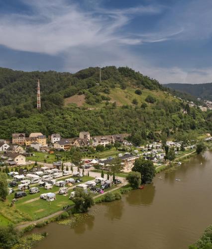 an aerial view of a town next to a river at Iglu Camp Fachbach in Fachbach