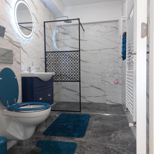 a bathroom with a toilet and a sink at Blue Studio in Tulcea