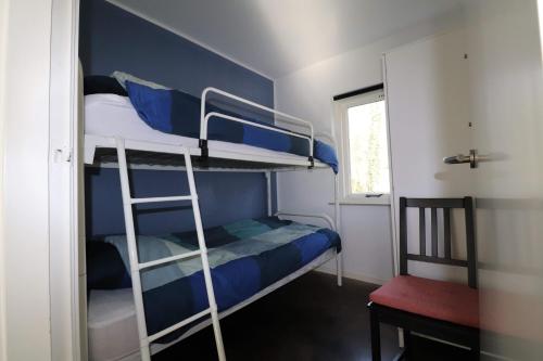 - une chambre avec 2 lits superposés aux murs bleus dans l'établissement De Boomklever, à Zorgvlied