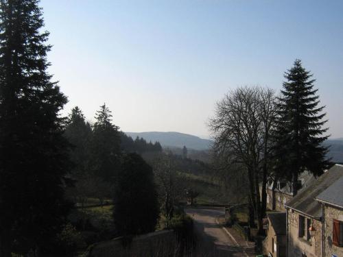 a view of a road in a village with trees at Le Lion D'or in Ouroux en Morvan