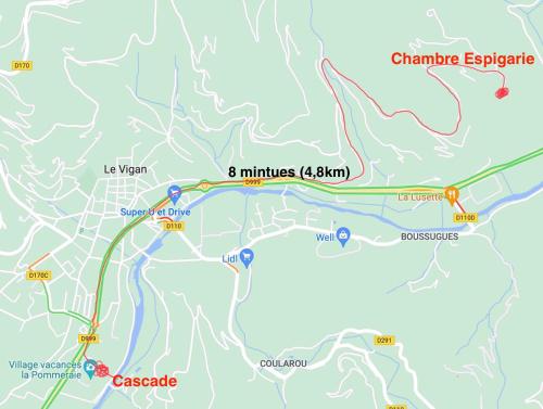 a map of the upgraderoute to charlie experience at 116 Espigarie in Le Vigan