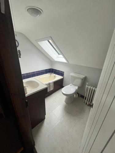 a bathroom with a toilet and a sink and a bath tub at Powis House East Cottage in Stirling