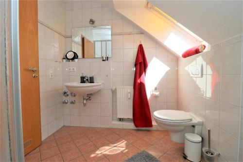 un baño con inodoro y lavabo en Altes Wasserwerk App 13, en Wustrow