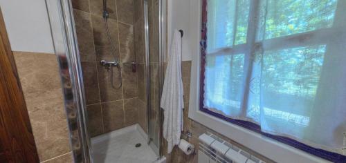 baño con ducha y aseo y ventana en Vistas al Valle, en Oreña