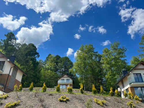 a house in a garden with a blue sky at LUXURY OAK VILLAS in Bielsko-Biala